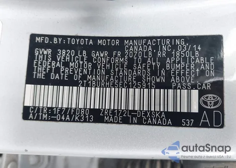 2014 Toyota Corolla S Plus из США, поврежденный, VIN 2T1BURHE5EC125915